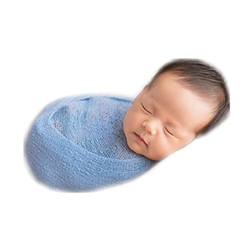 Vemonllas Luxury Stretch Newborn Boy Girl Baby Photography Props Wrap Yarn Cloth Blanket (Blue)