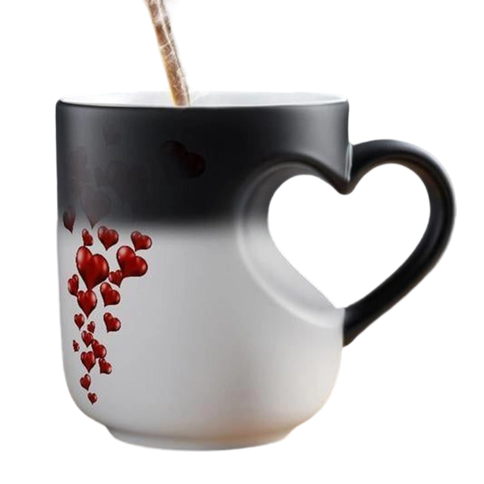 Heart Shaped Color Changing Magic Ceramic Mug, Romantic Color Changing Coffee Cup with Handle Heat Sensitive Drinking Cup Tea Cups Valentine's Day Gift for Women Men Kids