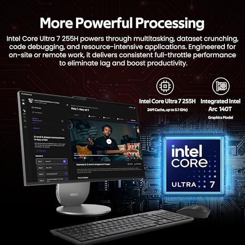 Image of Lenovo Yoga All-in-One Desktop AI PC, 27 inch QHD IPS+120Hz Display, Intel Ultra 7 255H, 16GB LPDDR5X, 2TB Storage(1TB SSD&1TB Docking Station), Intel Arc GPU, Wireless Charging, Wi-Fi 7, Win 11 Pro, Gray