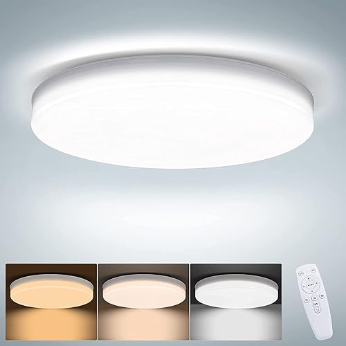 OOWOLF Ceiling Light with Remote,30W 12inch Super Thin Wired Dimmable 3000-6500K LED Ceiling Light,Waterproof Dustproof Moth-Proof for Bathroom Bedroom Laundry Living Room, 110-120V