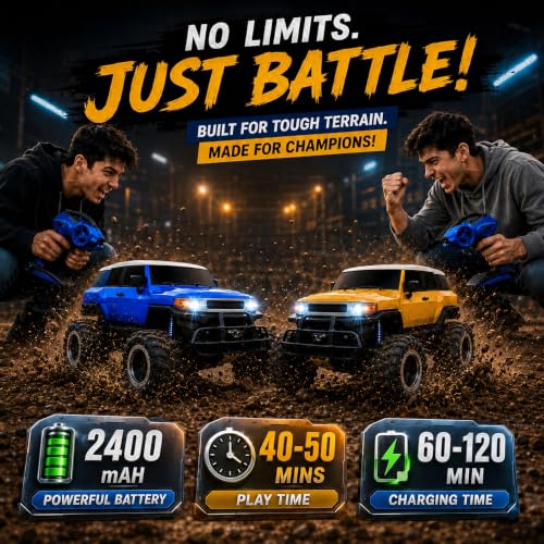 Image of GRAPHENE 1:8 Scale Remote Control Battle Big SUV Car Pack of 2 with Inflated Off-Road Tires High-Speed RC Monster Truck Durable Heavy-Duty Body Arcade 4WD Long Range Toy Car for Kids & Adults
