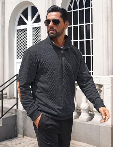 Men's Casual Sweatshirt Pullover Sweater Casual Long Sleeve Stand Collar Quarter Button Sweaters - Image 5
