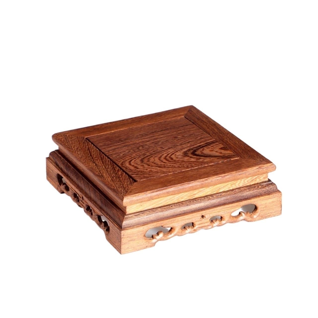 MPOPO Bonsai Pedestal Retro Wooden Tea Tray Table Small Square Teapot Base Vase Decoration Solid Wood Bonsai Home Vase Display Stands Pedestal Base(A)