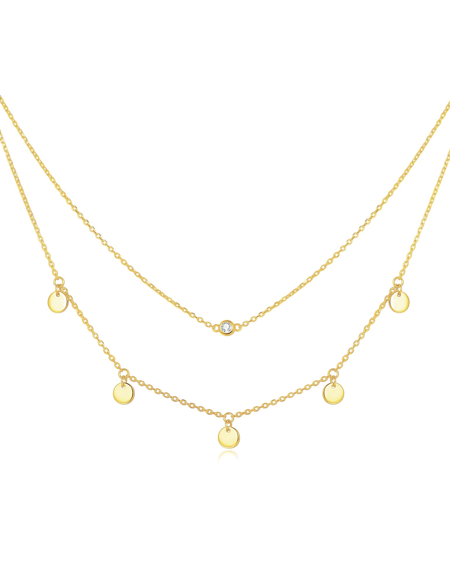 FANCIME Collar con capas para mujer con colgante, chapado en oro amarillo de 14 quilates, collar personalizado delicado de varias filas, collar de plata de ley 925, joyas para mujer y niña