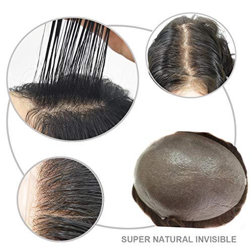 Hairnotion Invisible Mens Hair System Super Thin Skin Medium Brown 4# Human Hair Toupee Wig for Men 8x10 inch - Image 2