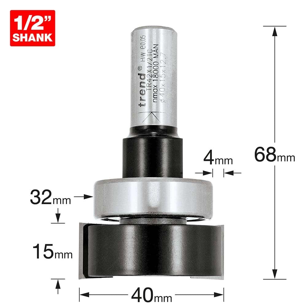 Trend Zestaw frezów intumescentnych TCT 1/2" 40x15 mm | Do frezowania rowków uszczelnień pęczniejących; precyzja i długa żywotność, końcówka TCT, TR42X1/2TC