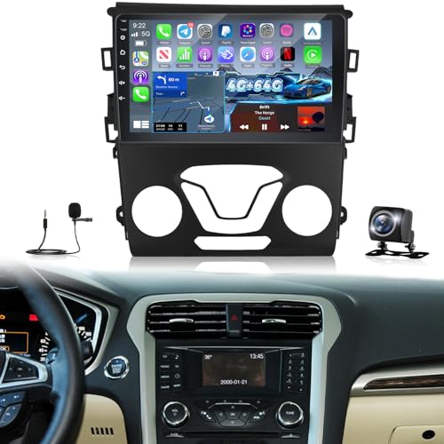 [4G+64G] Volxcereo Car Radio for Ford Fusion 2013-2019 9 inch Android Touchscreen Stereo with Carplay/Android Auto GPS Navigation WiFi Bluetooth 5.0 SWC FM/RDS EQ+ Backup Cam