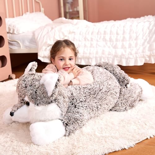 IKASA Groß Wolf Kuscheltier Riesen Stofftier,78cm Gross Plüschtier Riesige Plüsch Spielzeug Jumbo Weich Stofftierer,Geschenk für Kinder