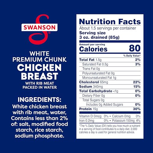Image of Swanson White Premium Chunk Chicken Breast with Rib Meat in Water, 9.75 oz. Can (Pack of 12)