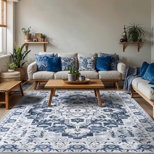 LBRO2M Machine Washable Rug Soft Pet Friendly Carpet 4X6 Blue