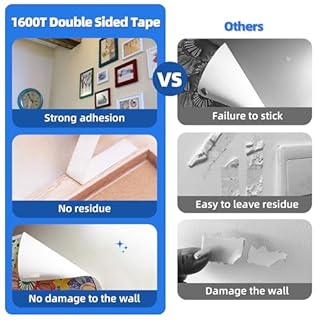 Double Sided Tape 0.39"×16.5Ft, Mounting Tape Heavy Duty No Residue, Removeable PE Foam Tape Strips, Extra Strong Adhesive Tape Waterproof for Walls Home Office Decor Crafts Paint Picture Poster