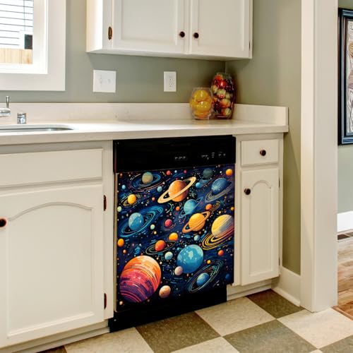 Panel frontal magnético Mexpekil de 53,3 x 66 cm decorado con planeta espacial para lavavajillas 5