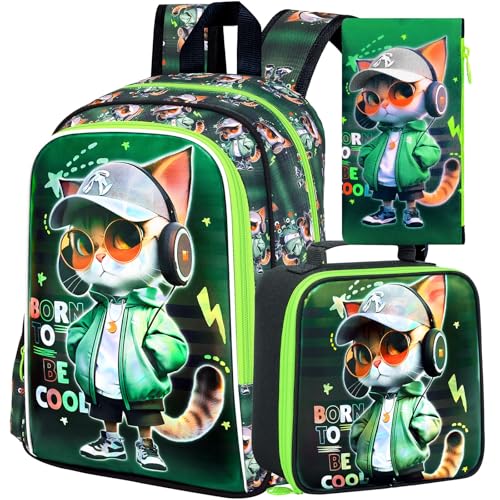 Image of 3PCS Dinosaur Backpack for Boys, 16 Inch Kids Water Resistant Preschool Elementary Kindergarten Bookbags and Lunch Box | Kids