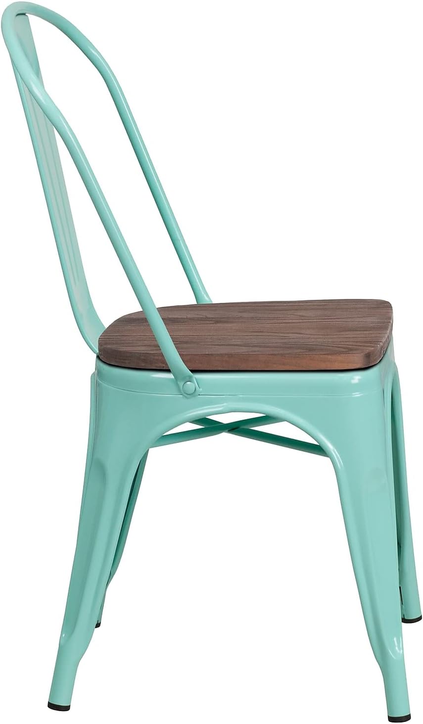 Flash Furniture Tenley Mint Green Metal Stackable Chair with Wood Seat