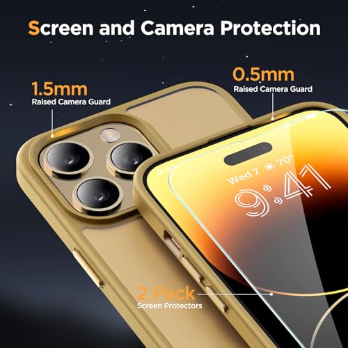 Image of Miracase Magnetic for iPhone 14 Pro Max Case 6.7 inch (Compatible with MagSafe)(with 2X Screen Protectors) Military-Grade Protection, Anti-Fingerprint Translucent Matte Phone Case Cover, Light Yellow