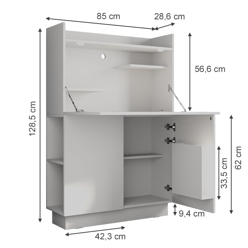 Vicco Sekretär Schreibtisch Alena, Weiß, 85 x 27 cm, geeignet für platzsparendes Arbeiten und organisierte Ablage