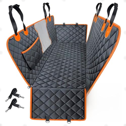 Capa para Pet. Protetora De Banco Traseiro De Carro, Impermeável para Bancos dos veículos, Cães e Gatos. Com alças, Zíper, Estojo e Presilhas. Resistente a Riscos e Manchas Premium (Grafite e Laranja)