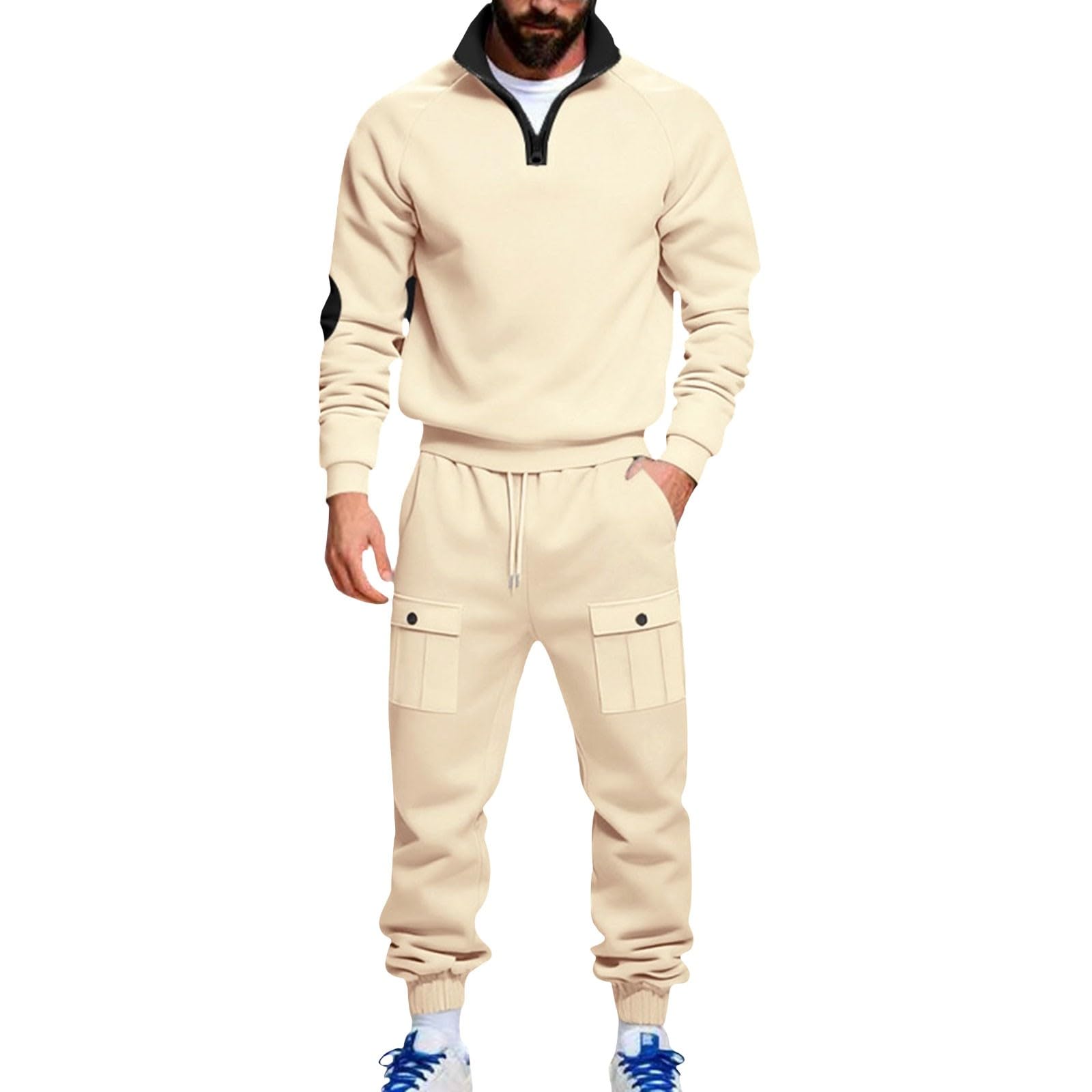 Tuta da jogging da uomo, set da 2 pezzi, felpa da allenamento, casual, da uomo, felpe e pantaloni da jogging, con motivo strutturato