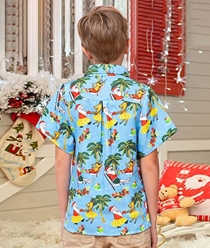 uideazone 5-12 Years Boys Ugly Christmas Hawaiian Shirt Button Down Short Sleeve Tropical Santa Shirts3