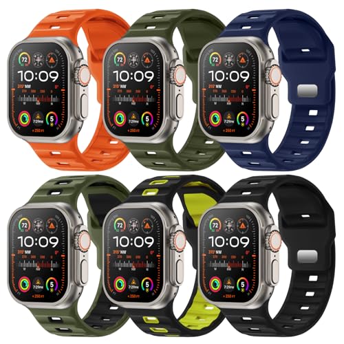 Image of Sport Bands 6-Pack Compatible with Apple Watch Ultra 3 /2 Band 49mm 46mm 45mm 44mm 42mm, Wide Soft Silicone Wristbands Waterproof Strap Men for iWatch Series 11 10 9 8 7 6 5 4 3 SE Ultra