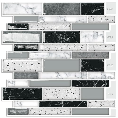 DEWOO Cristal 3d Cenefa Autoadhesivos Vinilo Azulejos Adhesivo Baldosas Pared Mármol Cocina Baño,10-Piezas (30.5 x 30.5cm)