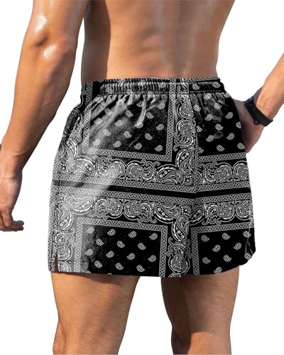 GIISAM Men's Swim Trunks, Bathing Suit 4 inch Inseam Quick Dry Swimsuit Beach Board Shorts with Compression Liner2