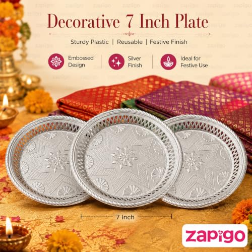 Image of Habba Blouse Piece with Decorative Silver Plate, Silk Blend Fabric & Reusable Pooja Plate, Traditional Haldi Kumkum Return Gift for Diwali, Navratri, Varalakshmi Vratham, Wedding - Pack of 5