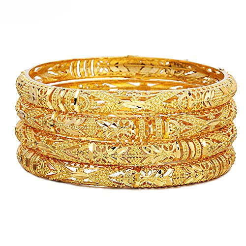 18K Gold Plated Dubai Gold Bangles Women Gold Color Bangles&Bracelet African/Ethiopian/Arab/Kenya/Middle East Wedding Gifts(4pcs) (B212)