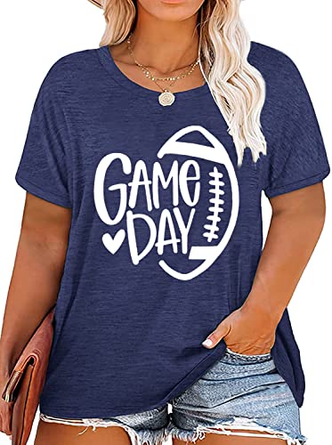 Plus Size Game Day Football Shirt Women Football Season Tshirt Sunday Funday Graphic Tee Casual Short Sleeve Tops