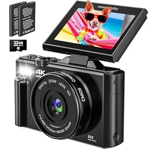 4K Digital Camera – 64MP AutoFocus Point and Shoot Digital Cameras – 3.0” Flip Screen 18X Zoom Vlogging Camera for YouTube – Compact Camera for Photography with 2 Batteries and 32G SD Card