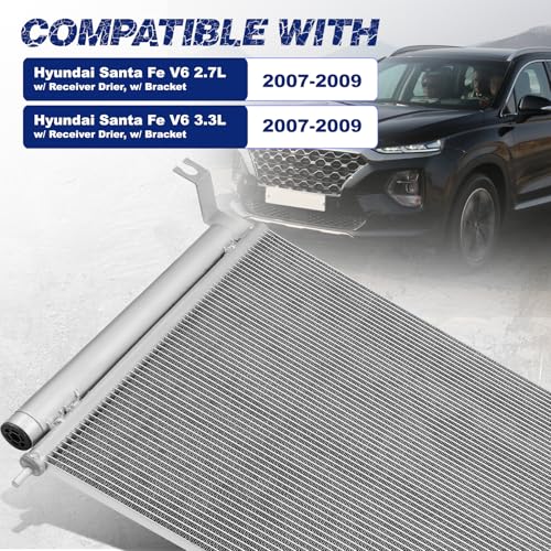 Image of Air Conditioning A /C Condenser Compatible with Hyundai Santa Fe 2007-2009 V6 2.7L /V6 3.3L # 3576, CN3576PFC, 976062B000