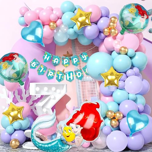 Image of SpecialYou.in Mermaid Theme Birthday Decorations Kit for Girls with Pastel Purple, Blue, Pink, Pearl White Balloons, Ocean Theme Paper Banner, Birthday Decoration Items for Baby Girl- 52 Pcs