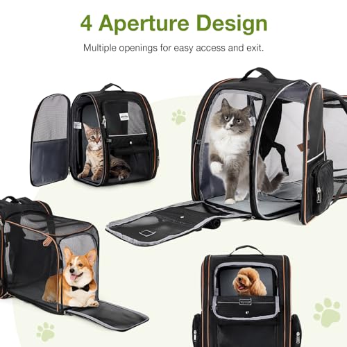 Lekespring Erweiterbar Katzenrucksack Hunderucksack für Katzen Hunde bis 10kg, Groß Katzen Rucksack Faltbare Haustier Rucksack, Schwarz