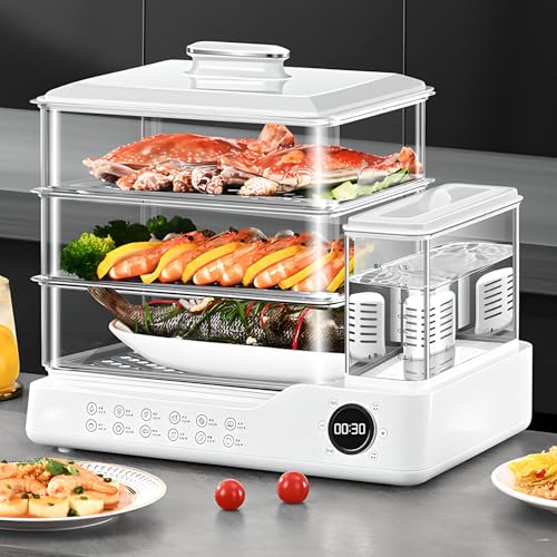 Vapor De Vapor Digital De Vidrio 1.5l Con Vapores Digitales De 2 Niveles Con Reserva De 12 H, 12 Modos De Vapores De Vegetales De Calefacción Rápida Para Verduras, Carnes, Arroz