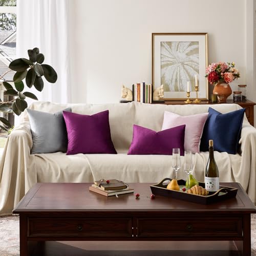 Image of GIGIZAZA Purple 12x20 Lumbar Velvet Decorative Throw Pillow Covers for Sofa Bed 2 Pack Soft Cushion Cover