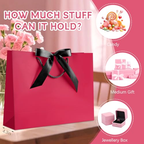Image of JMANNI Mothers Day Gift Bags with Handles, 13 inch Medium Gift Bag for Presents, 1 Pcs Bags with 2 Tissue Paper and 1 Cards for Baby Shower Wedding Bridal Mother's Day Birthday Party (Raspberry-Pink)