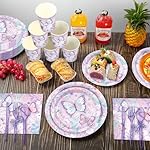 168pcs Butterfly Party Decorations Purple Butterfly Plates and Napkins Tableware Set Disposable Paper Cups Flower and Butterfly Birthday Party Supplies for Kids Birthday Decor Serves 24 Guest - Image 5