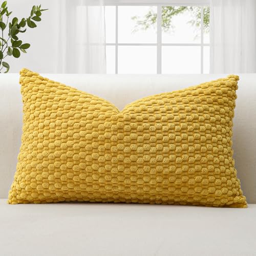 JOTOM Fundas de Cojín de Pana Suave 30x50 cm Fundas de Almohada con Textura de Burbujas 3D para Sofá Dormitorio Decoración del Hogar（Amarillo Mostaza）