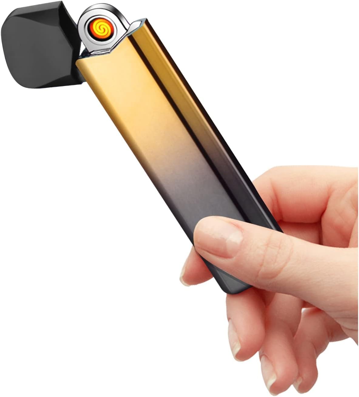 Electric Mini Lighter, Plasma Storm Lighter, Men's Lighters, Personalised with Battery Indicator, Arc Lighters, Festive Gifts (M-Gold)