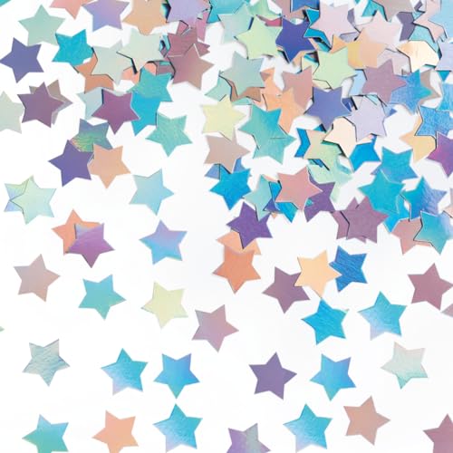 Image of MOWO Laser Silver Star Confetti Holographic Table Decoration | Baby Shower Birthday Wedding Graduation Eid Ramadan Theme Party, 1.2 inch in Diameter, 200 Counts