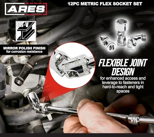 Image of ARES 39009-CA 12-Pc 1 /4in Swivel Socket Set, 6-Point, Metric