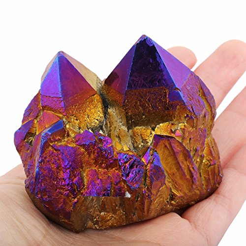 Cristal de roche à quartz mookaitedecor : grappe de titane violet or d'exception
