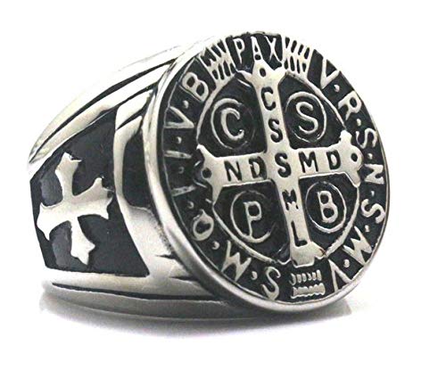 Anel São Bento Católico Cruz Cristão Templário De Aço Inox 316 (25)