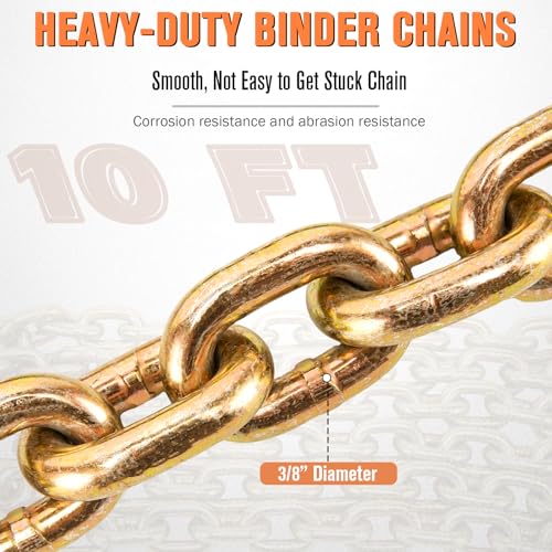 Image of Chain Binders, Transport Chain, Tie Down Chain and Binder 3 /8''-1 /2'', 10Ft Chains with G70 Hooks, Ratchet Load Binders 9215Lbs Working Strength, Towing Chain for Flatbed Trailer Truck