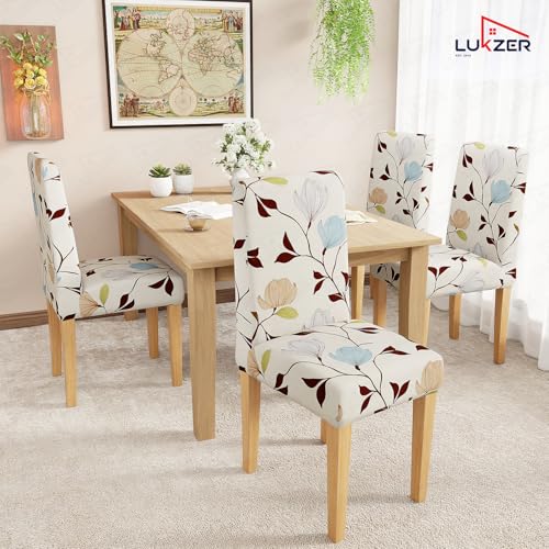 Image of Lukzer 1PC Yellow Design Stretchable Dining Chair Cover | Universal Fit Removable Washable Slipcover | 140 GSM Polyester + Spandex | Elastic Protective Cover for Home & Hotel Chairs Seat Slipcover