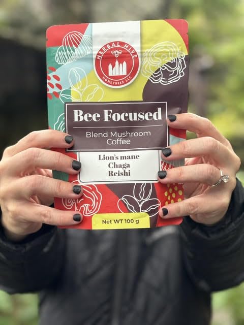 Miniatura 3 de Café de hongos de Herbal Hive Bee Focused incluye adaptógenos Reishi, melena de león y superalimento Chaga de bajo ácido instantáneo 30 porciones