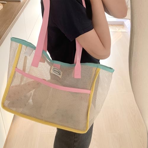 Large Mesh Bag Breathable Shoulder Bags Foldable Organized Spacious Interior Handbag For Poolside Gym Or Travel Use Foldable3