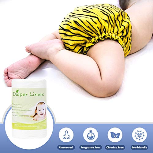 Leekalos Biodegradable Bamboo Diaper Liner Super Soft Disposable Unscent Diaper Liners,100 Sheets