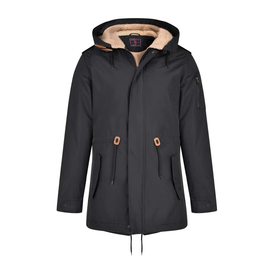 Kam Men's Black Kingsize Parka Jacket Sherpa Lined Full Zip Up Coat 8XL (Kv112)
