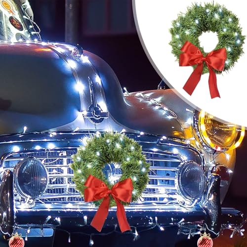 Small Christmas Wreath Set, 11.81" Car Holiday Wreath with Red Bow - image 4